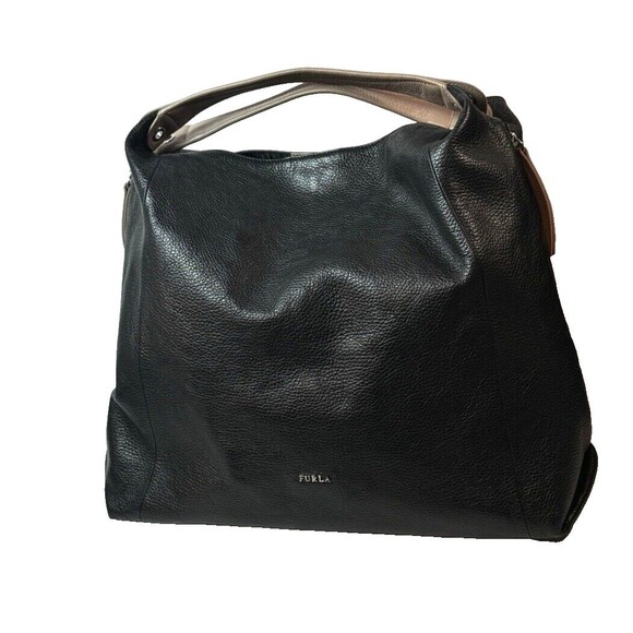 Furla Italian Pebble Leather Hobo Bag Tan Handles Zipper Sides Snap Closure - Picture 1 of 11